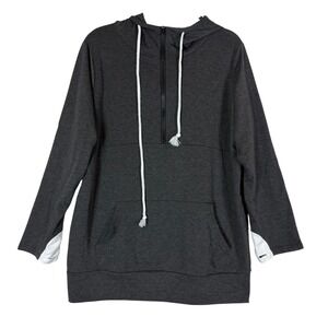 BARLVER Hoodie Womens XL Gray 1/2 Zip Heart Elbow Patch Kangaroo Pocket Tunic